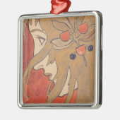 赤の美しい女性のポートレート(アールヌーボー) メタルオーナメント (左)
