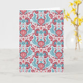 赤の腎臓ダマスク/ティール(緑がかった色) カード (黄色い花)