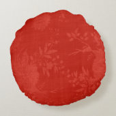 赤の花のパターンに明るい赤 ラウンドクッション (裏面)
