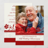 赤の花柄写真 50周年招待状 招待状 (正面/裏面)