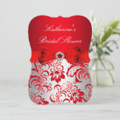 赤の花柄＆リボン ブライダルシャワー シルバー 招待状 (スタンド正面)