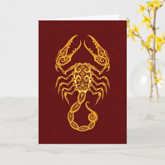 赤の複雑で黄色い蠍座の(占星術の)十二宮図 カード (黄色い花)