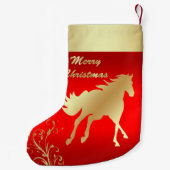 赤の西部の金ゴールドの馬 スモールクリスマスストッキング (裏面)