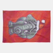 赤の象のクリスマス キッチンタオル (横)