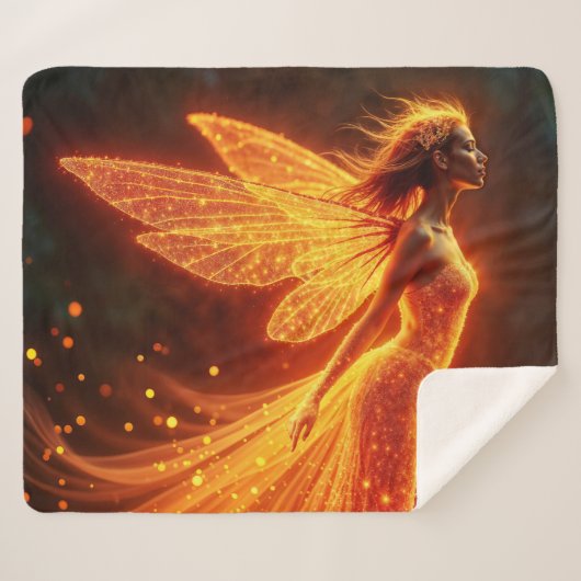 赤の輝く炎の妖精の女の子ファンタジーグリッター魔法 シェルパブランケット (正面(横))
