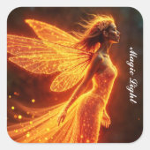 赤の輝く炎の妖精の女の子ファンタジーグリッター魔法 スクエアシール (正面)