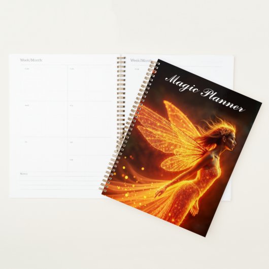 赤の輝く炎の妖精の女の子ファンタジーグリッター魔法 プランナー手帳 (ディスプレー)