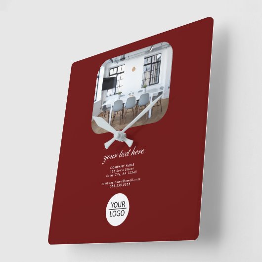 赤の追加ロゴカスタム文字プロモーション会社の写真 スクエア壁時計 (傾斜)