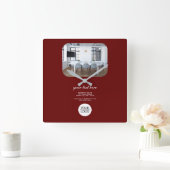 赤の追加ロゴカスタム文字プロモーション会社の写真 スクエア壁時計 (ホーム)