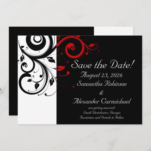 赤の逆巻きの黒と白 セーブザデート (正面/裏面)