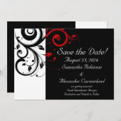 赤の逆巻きスワールが入ったブラック＆ホワイト セーブザデート (正面/裏面)