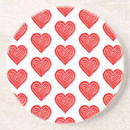 赤の遊カードシンボルハートシェイプLino Cut Round コースター