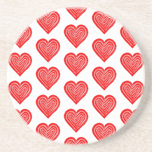 赤の遊カードシンボルハートシェイプLino Cut Round コースター (正面)