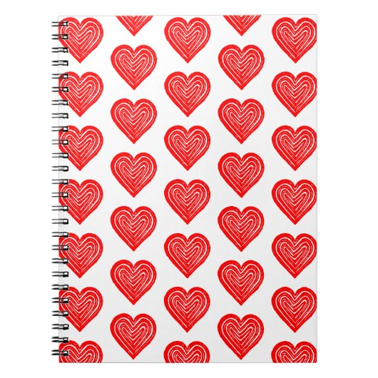 赤の遊カードシンボルハートシェイプLino Cut Round ノートブック (正面)
