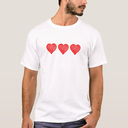 赤の遊カードシンボルハートシェイプLino Cut Tシャツ (正面)