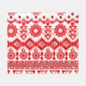 赤の部族、水色の民族パターン。 フリースブランケット (正面(横))