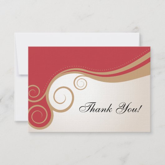赤の金ゴールドの渦巻およびクリームは感謝していしています サンキューカード (正面)