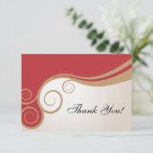 赤の金ゴールドの渦巻およびクリームは感謝していしています サンキューカード (スタンド正面)