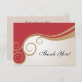 赤の金ゴールドの渦巻およびクリームは感謝していしています サンキューカード (正面/裏面)