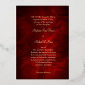 赤の金ゴールド上のモノグラムと結婚渦巻き 箔招待状 (裏面)