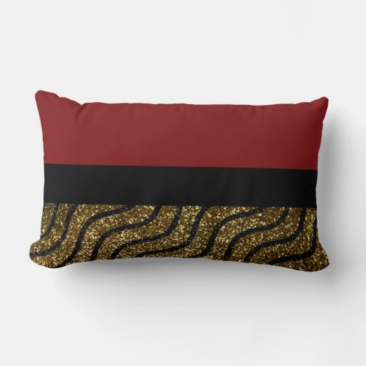赤の金ゴールド及び黒いパターン ランバークッション (正面)