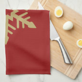 赤の雪片のデザインの金ゴールド キッチンタオル (四つ折り)