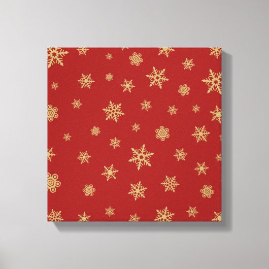 赤の雪片のデザインの金ゴールド キャンバスプリント (正面)