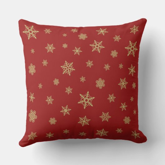 赤の雪片のデザインの金ゴールド クッション (裏面)