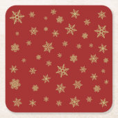 赤の雪片のデザインの金ゴールド スクエアペーパーコースター (正面)