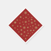 赤の雪片のデザインの金ゴールド スタンダードカクテルナプキン (角)