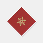 赤の雪片のデザインの金ゴールド スタンダードカクテルナプキン (角)