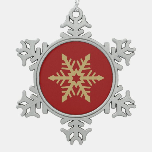 赤の雪片のデザインの金ゴールド スノーフレークピューターオーナメント (正面)