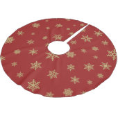 赤の雪片のデザインの金ゴールド ブラッシュドポリエステルツリースカート (アングル)