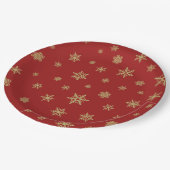 赤の雪片のデザインの金ゴールド ペーパープレート (アングル)