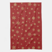 赤の雪片パターン金ゴールド キッチンタオル (縦)