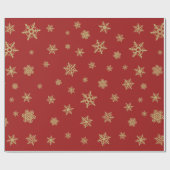 赤の雪片パターン金ゴールド ラッピングペーパー (フラット)