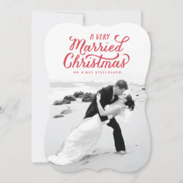 赤の非常に結婚したなクリスマスの新婚者の写真カード シーズンカード