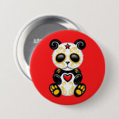 赤の黄色いゾンビの砂糖のパンダ 缶バッジ (正面&裏面)