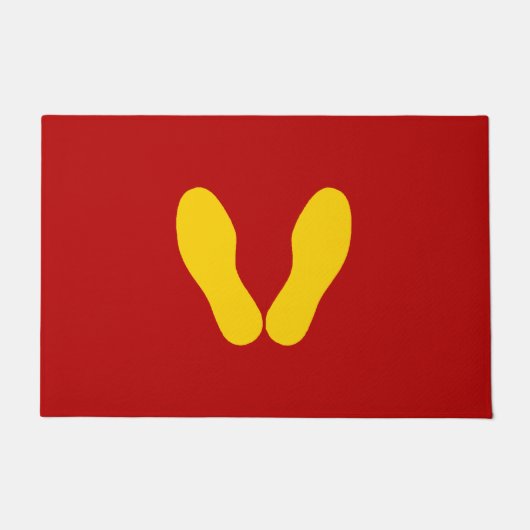 赤の黄色の足跡 ドアマット (正面)