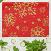 赤の黄金の雪 キッチンタオル (折り畳み)