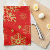 赤の黄金の雪 キッチンタオル (四つ折り)