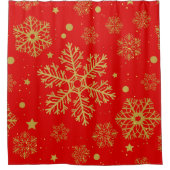 赤の黄金の雪 シャワーカーテン (正面)