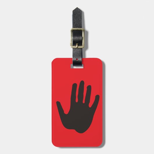 赤の黒い手停止 ラゲッジタグ (正面縦)