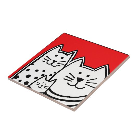 赤の3つの猫ちゃん タイル (側面)