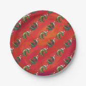 赤のFextive TRex Dinoパターン ペーパープレート (正面)