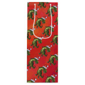 赤のFextive TRex Dinoパターン ワインギフトバッグ (正面)