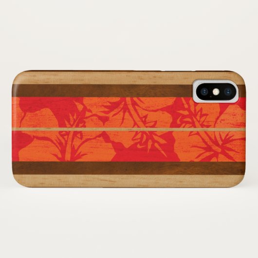 赤のHaleiwaのサーフボードのフェイクな木製のハイビスカス Case-Mate iPhoneケース (裏面(横))