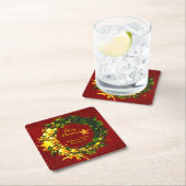 赤のName Year Christmas 20xx金ゴールドリースの追加 スクエアペーパーコースター (インサイチュ)