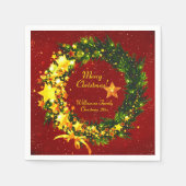 赤のName Year Christmas 20xx金ゴールドリースの追加 スタンダードカクテルナプキン (正面)
