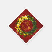 赤のName Year Christmas 20xx金ゴールドリースの追加 スタンダードカクテルナプキン (角)